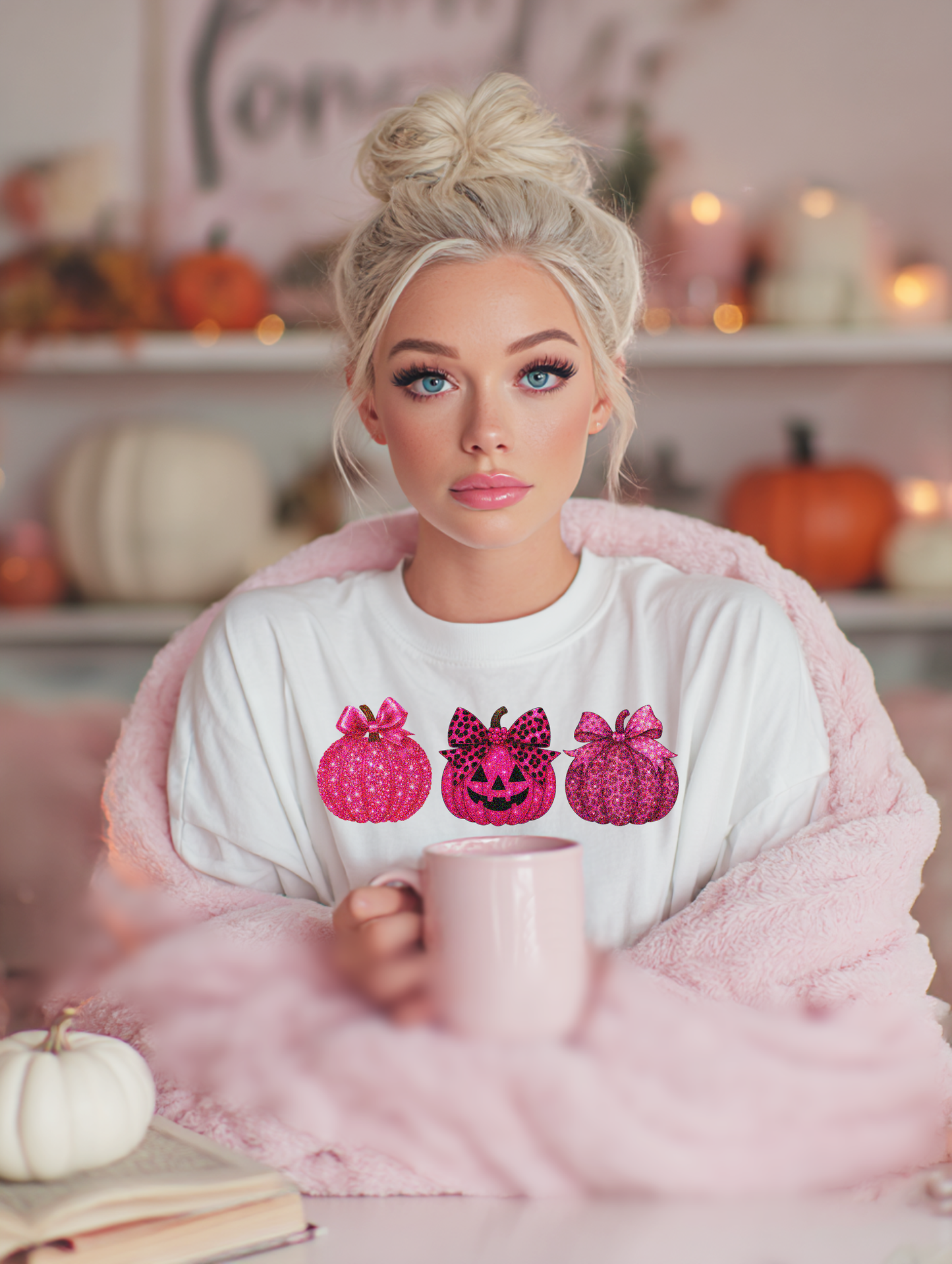 Pink Glitter Pumpkin Trio