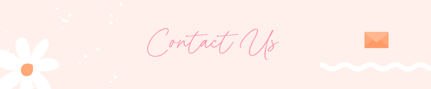 Contact us text on a pink background with decorative elements