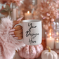 Pink pumpkin mug mockup with glitter details and soft candlelight — feminine autumn aesthetic by Dazzle Darling