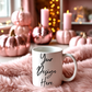 blush cozy mug mockup on white wooden table, soft light, shabby chic style, high resolution 300 DPI