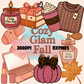 Collage of fall-themed items including a candle, gift, sweater, laptop, pumpkin, and lipstick with 'Cozy Glam Fall' text.