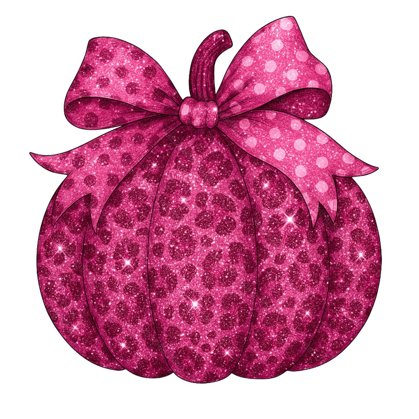 Pink glittery pumpkin with a polka dot bow on a white background