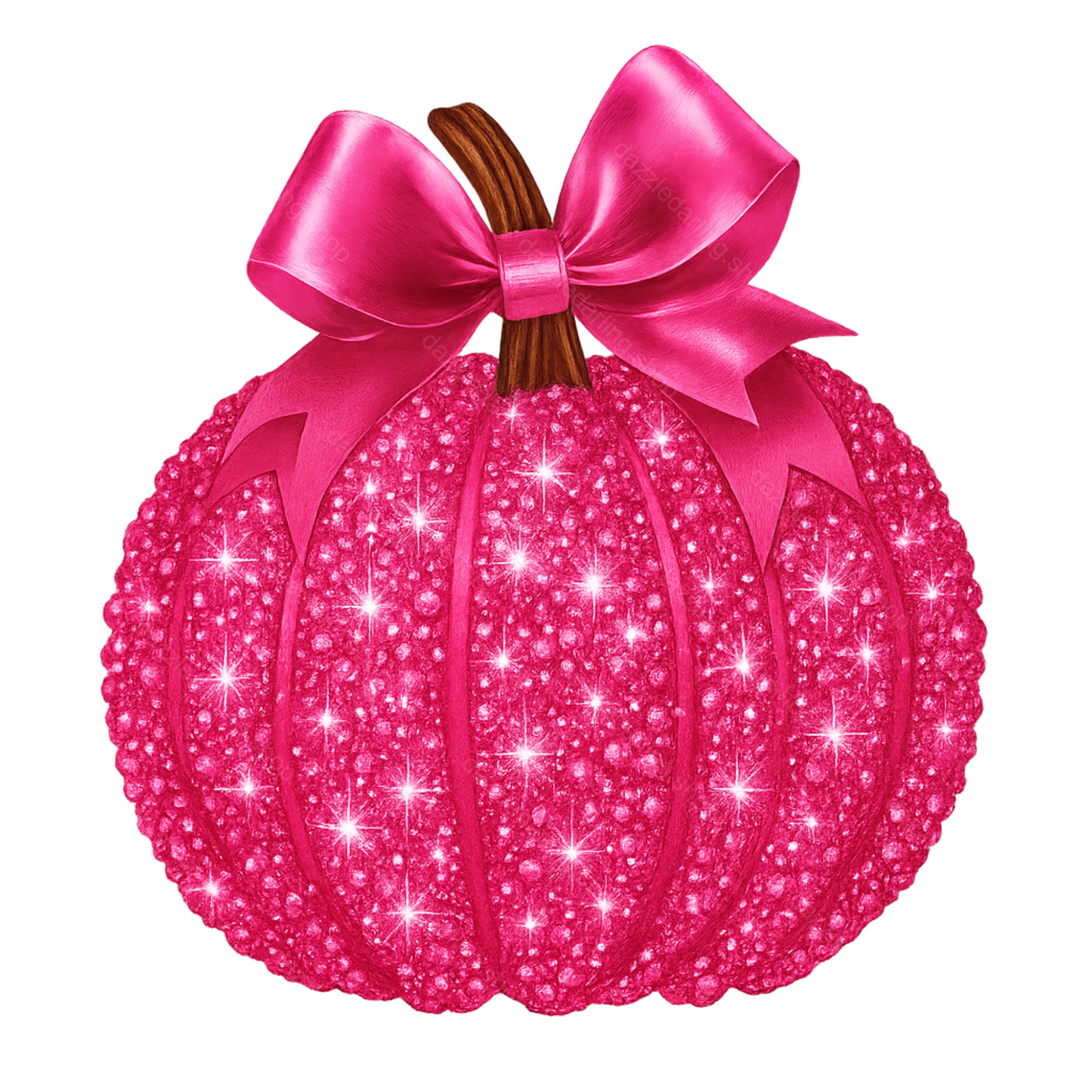 Pink pumpkin with a large bow on a white background