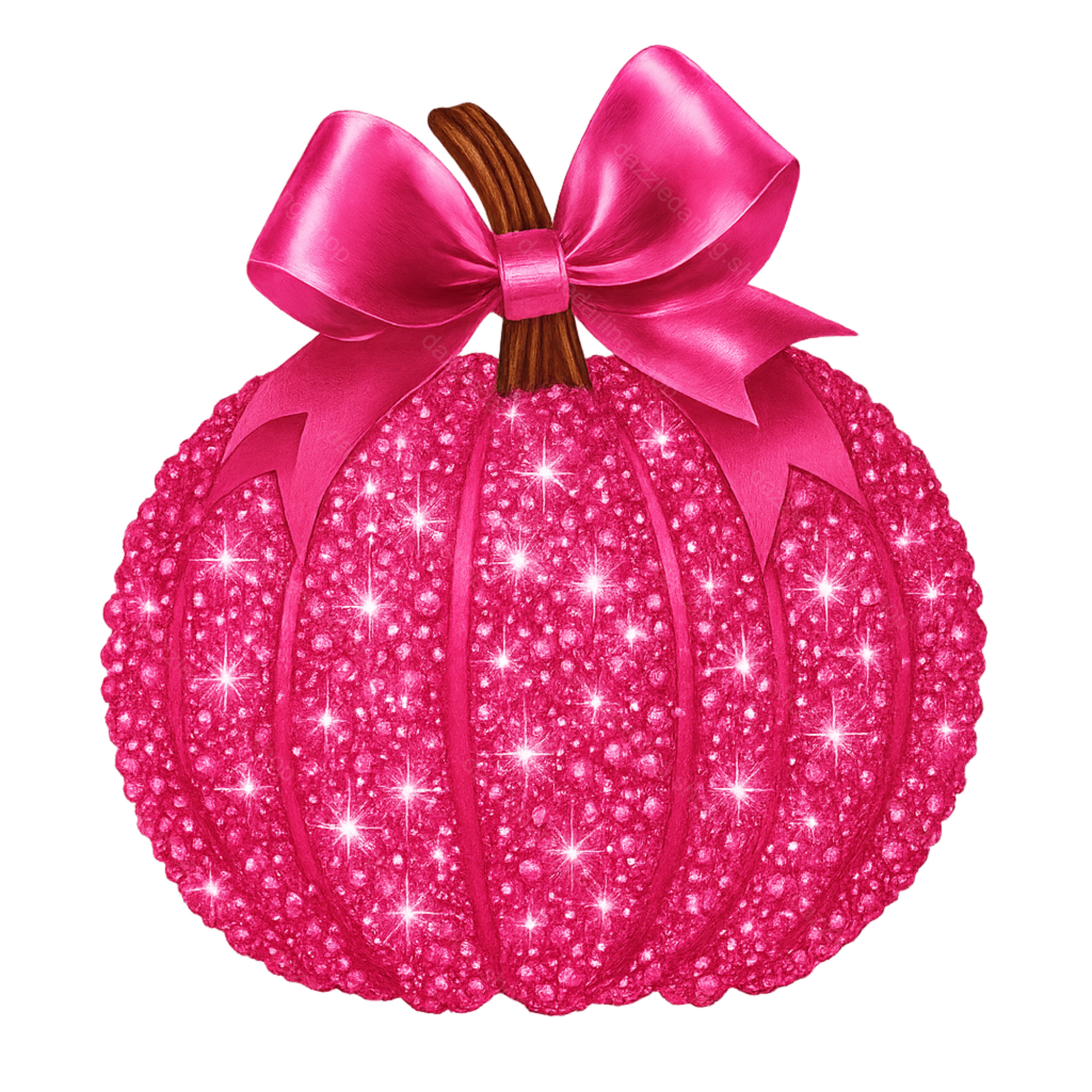 Pink pumpkin with a large bow on a white background